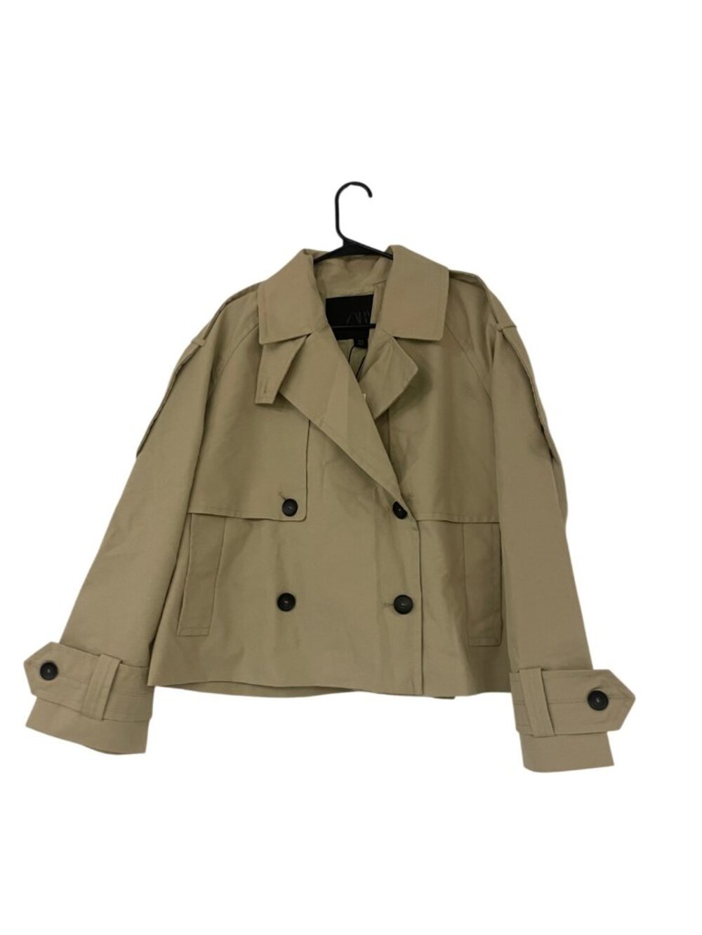 Zara Womens Short Trench Coat Water-Repellent Large Light Beige 0518/240 NWT - Picture 2 of 12